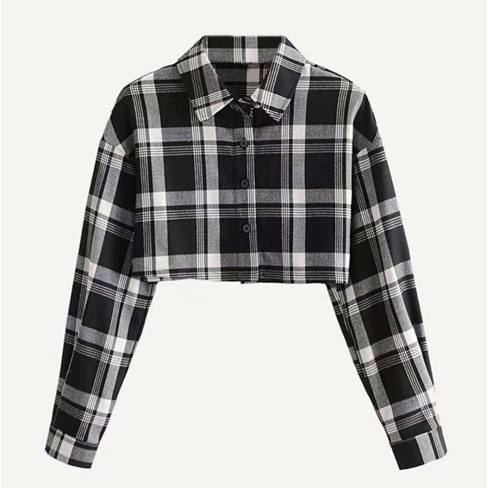 Lightweight Plaid Flannel Crop | size S | B&W
